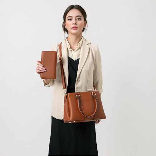 Image of Qiyuer Purses and Wallet Set for Women Satchel Handbag Tote Bag | 3 Zippered Compartments,Pebble PU leather,Multi-slot design,Everyday commuting