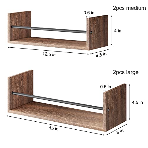 Ygeomer 4 Set Floating Wall Shelves, Nursery Book Shelf, Wall Mounted Hanging Shelves With Metal Rail For Book, Bedroom, Bathroom And Kitchen #TOP2