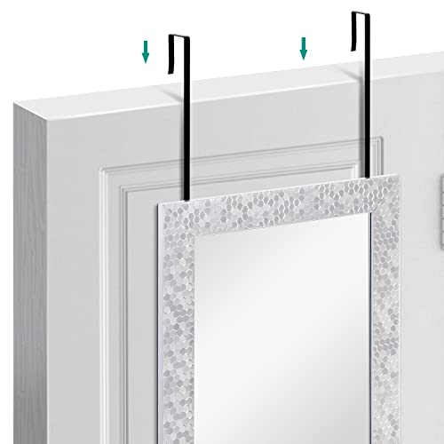 Mosaic Style Over The Door Mirror Full Length, Silver Door Hanging Mirror, Full Body Mirror For Door, Full Length Mirror Over The Door, Door Mirrors For Bedroom Full Length, Wall Mirror - 42"X14" #TOP4