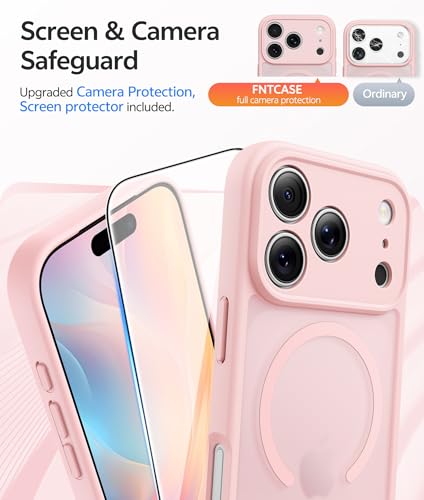 Image of FNTCASE for iPhone 17 Pro-Max Case: [Compatible with Magsafe] Translucent Matte Cases with [Full Camera Protection] [Screen Protector] Military Grade Shockproof Protective Phone Cover - Light Pink