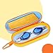 PEUTIER 2pcs Swim Goggles Cases, Large Capacity Silicone Swimming Goggles Protective Cover Zipper Eyeglasses Case Breathable Portable Swim Glasses Storage Bag with Hook Clip (Blue Yellow)