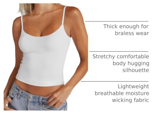 Image of PINKMSTYLE Women's Basic Double Lined Scoop Neck Tank Tops Summer Cami Top | Adjustable Spaghetti Strap,Soft Skin Stretch,Slim Fit for Everyday Wear
