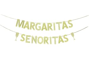 KUNGOON Margaritas Senoritas Glitter Banner, Taco Mexican Fiesta Banner, Cactus Bar Party Decoration Supplies