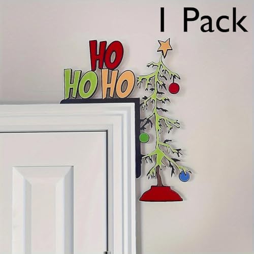 Whimsical Christmas Door Sitter, Wooden Frame Corner Decor, Holiday Gift (1 Pack)