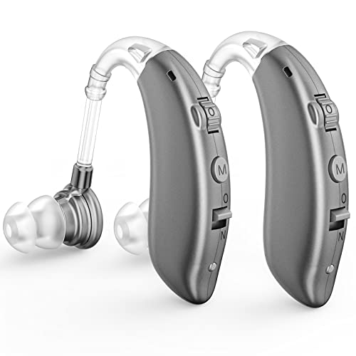 Hearing Aids for Seniors Rechargeable with Noise Cancelling, Hearing Aids for Adults, Digital Hearing Amplifier for Hearing Loss (Gray Silver)))
