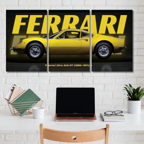 Image of Good Hope 3 Piece Car Split Poster Set for Room, Garage, Biker Cafe, Wall Art Home, Office, Living Room, Bedroom, Hostel boys Girls Gift Wallpaper Sticker Wall Decorations (Split Poster, Ferrari Yellow, Medium (9x12 Inch))