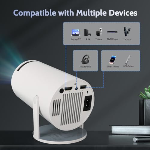 Mini projetor com 5G WIFI e Bluetooth, Suporte a 4K 1080P Projetor Portátil com Rotação 180°, com Ke