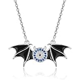 Dreamboat Collar con colgante de murciélago de calabaza/mal de ojo para mujer, plata de ley, colgante de murciélago, joyería de Halloween para mujer, Plata esterlina, Sin piedra preciosa