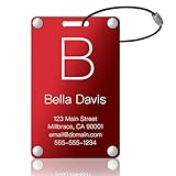 Personalized Luggage Tags: Custom Metal Luggage Tags for Suitcases, Backpacks and Bags with Your Personalized Text (Red)