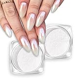 2 Boxes Premium Pearl Chrome Nail Powder Glitter, Ice Transparent Holographic Neon Rainbow Aurora Ch