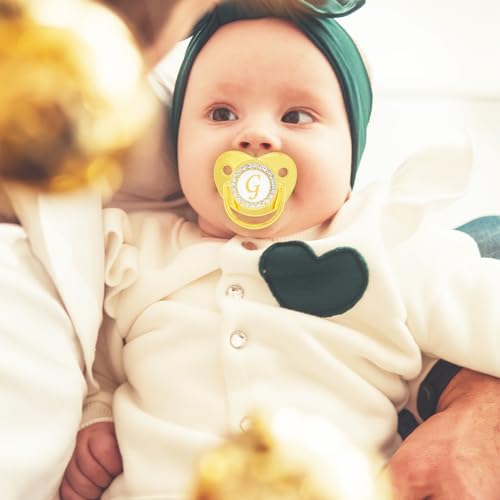 Image of Bling Personalized Golden Baby Pacifier with Pacifier Clips and Anti-dust Cover A-Z 26 Letters(Gold,G)