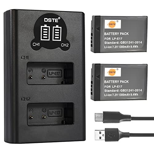 DSTE LP-E17 Batterie Rechargeable (Paquet de 2) et Chargeur Double USB Smart LED Compatible avec Canon EOS 750D, EOS 760D, EOS 8000D, EOS M3, EOS M5, EOS M6, EOS Rebel T6i, EOS Rebel T6s, Kiss X8i