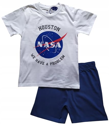 NASA Schlafanzug für Jungen - Kinder Pyjama Set Kurzarm Jungen Schlafanzug pjs Sommer 134-164 cm Kinder nachtwäsche T-Shirt und Shorts (DE/NL/SE/PL, Numerisch, 164, Regular, Blau)