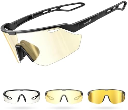 Lamicall Fahrradbrille Herren, Schnelle Brille Damen, Sonnenbrille Fahrrad | [Schnell Selbsttönend] [28g TR-90 Ultraleicht] UV400 Sportbrille Laufbrille mit verstellbare Nasenpad f