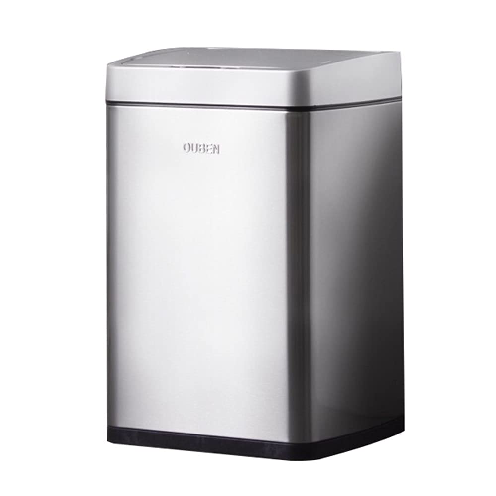 Smart Sensor Trash Can, Automatic Household Stainless Steel Sealed and Waterproof with Cover Mute Opening and Closing Electric Waste Basket(Silver,9L)