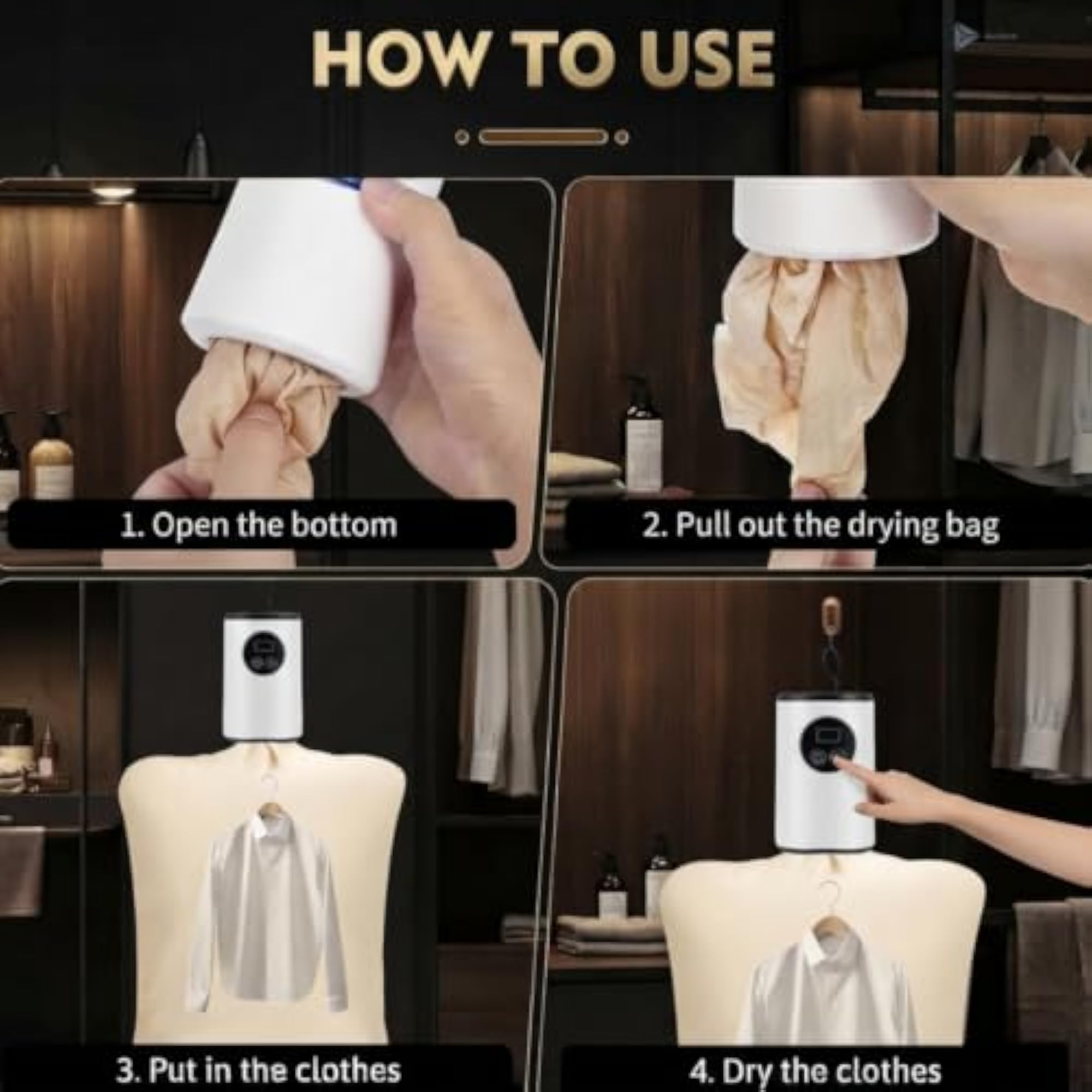 Portable Electric Clothes Dryer Bag with Digital Timer, Travel-Friendly