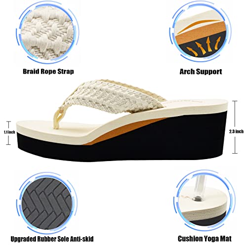 Image of MALIDA Womens Wedge Arch Support Flip Flops Cushion Soft Rubber Midsole Platform Thong Sandals with Rubber Sole