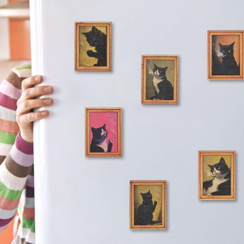 Imanes para nevera gato negro vintage set de 6 miniatura 6