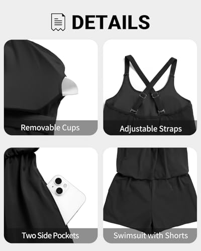Tempt Me Romper One Piece Swimsuits with Short - Women Boyleg with Pockets Bathing Suit Modest Swimwear4