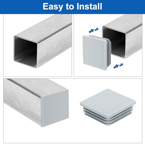 Image of uxcell 1 9 /16 inch (40mm) Square Tubing End Caps, 16 Pcs Plastic Hole Plugs Insert End Cap for Metal Tubing Post Chair Leg Table Bookshelves Furniture, Grey