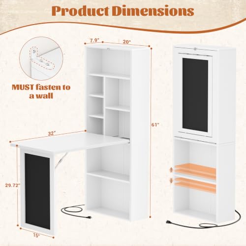 Image of Armocity Small Folding Desk with Outlets, Fold-Out Murphy Desk Craft Table | Foldable Wall Mounted Desk Cabinet with Storage, Craft Cabinet with Fold Out Table, Multi-Function Desk for Small Spaces