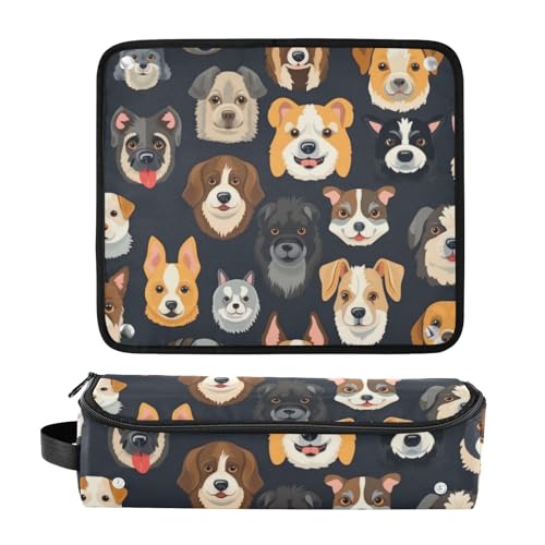 Organizador de herramientas para peinado con diseño de perro negro, portátil con tapete resistente al calor para plancha de pelo, rizador y otras herramientas de peinado miniatura 3