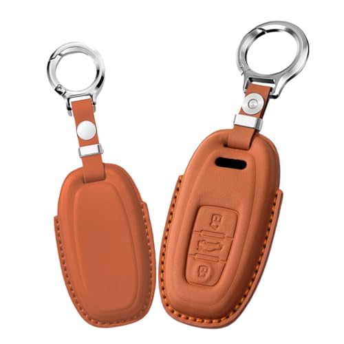 Jinhon for Audi Key Fob Cover Nappa Leather Fit for Audi R8 Q5 Q7 S3 S4 S5 S6 S7 S8 SQ5 RS5 RS7 A4 A5 A6 A7 A8 Keychain Key Holder Automative Decoration Accessories 3 Button Brown
