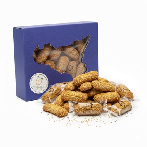 RAREZZE - biscotti REGINA al sesamo, di produzione artigianale, in monoporzione e scatola regalo. Da antica pasticceria siciliana, dolci tipici, cannoli, cassata.