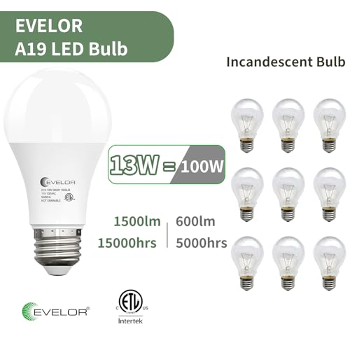 evelor A19 LED Light Bulbs,100 Watt Equivalent,5000K Daylight,4-Packs - image 3