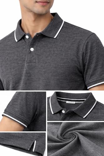 Image of Hangout Hub | Mens Cotton Polo T-Shirt | 270 GSM Premium | Solid Regular Fit | Collared Neck | Half Sleeve | Smart Casual Office Wear | Classic Polo Tee | Elephant Grey