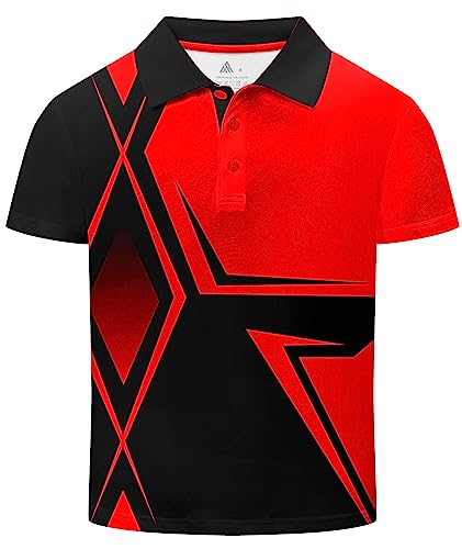 Boys Printed Polo Shirt Short Sleeve Stylish Moisture Wicking UPF 30+ Performance Golf Shirts 7-16 Years4