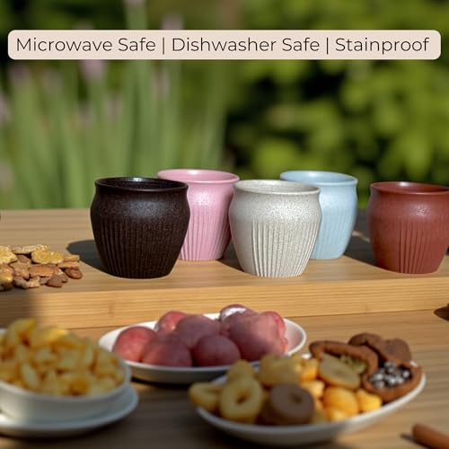Image of Happy Cove Eco Friendly Cup Set of 6 for Tea | Unbreakable Chai Cups | 225ml | Coffee Cup Made with Rice Husk & Bamboo Fibre | Microwave Safe Tea Kulhad | Hot & Cold Coffee Mug, Milk & Tea Cup Set