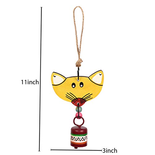 Image of Aakriti Art Creations Handpainted Yellow Wind Chime | Handmade Wooden & Metal Wind Chime | Matte Decorative Wind Chimes for Balcony, Garden & Home, Living Room & Gifting