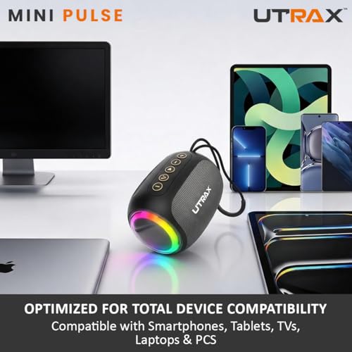 Image of UTRAX 8W Mini Go Party Bluetooth Speaker with Premium RGB Lights, Portable Wireless Outdoor Speaker, TWS Pairing, 8H Battery Life, IP67 Waterproof, Deep Bass for Travel, Parties & Camping