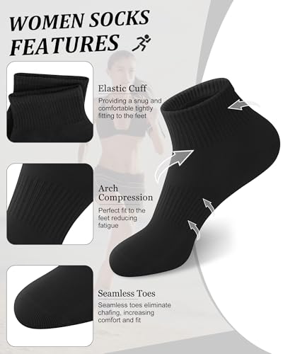 Image of YSense 10 Pairs Womens Ankle Socks Cotton Quarter Socks Women Men | Cushioned for Running Athletic Casual, Breathable Moisture-Wicking, Toe Seamless