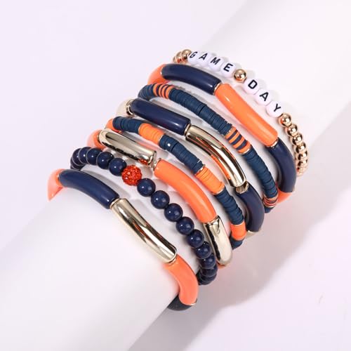 Game Day Bracelet Football Team Spirit Stretch Bracelet Set Stack Bamboo Acrylic Tube Bangle Bracelet College School Sports Football Jewelry Accessories Gift3
