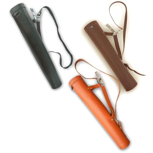 CarolUSA Archery, Hunting Outdoor Indoor Sports, Recurve/Compound/Longbow Traditional Full Grain Finished Tanned Leather Dual Use Shoulder Back & Hip Side Arrow Holder, Quiver, Bag (Black)