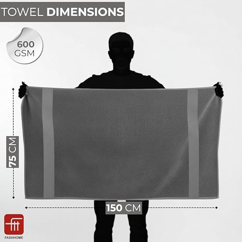 Image of Fash Home 600 GSM Combed Cotton Bath Towel 75x150 cm - Ultra Soft, Quick Dry, Highly Absorbent, Luxury Bathroom Towel, 1 Piece (Grey)