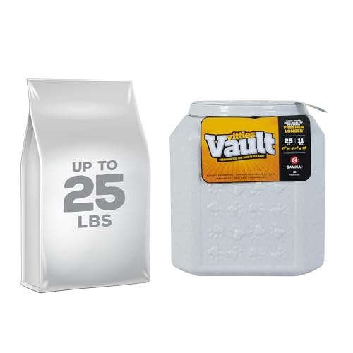 Image of Vittles Vault Pawprint Pet Food Storage Container For Dog Food, Kibbles /Bird Seed /Oatmeal /Rice /Flour /Cereal, BPA Free, Plastic, Sealed Airtight For Cat Food, Up To 25 lb, Made in USA, With Scoop, Gray