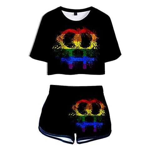 APHT Love is Love LGBT Gay Lesbian Pride Suit 2 Pieces Rainbow Crop Top & Shorts Yoga Clothes Casual Sportswear Pajamas Yoga Clothes Cover