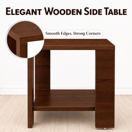 Image of SBF Furniture Small Wooden Side Table with Storage Shelf - 40x40 cm End Table Nightstand - Bedside Table for Bedroom, Living Room, Office - Modern, Durable, Easy-to-Clean Furniture