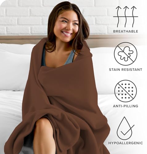 Image of 300 TC All Season Solid /Plain Lightweight Polar Fleece Single Bed Blanket (152 x 230 cm) Brown Blanket SingleIV10