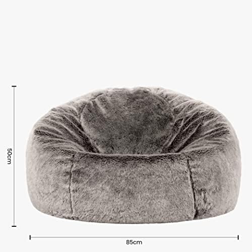 icon Kenai Faux Fur Bean Bag Chair, Arctic Wolf Grey, Luxury Fluffy Bean Bags Adult, Large Bean Bags with Filling Included, Living Room Bean Bags