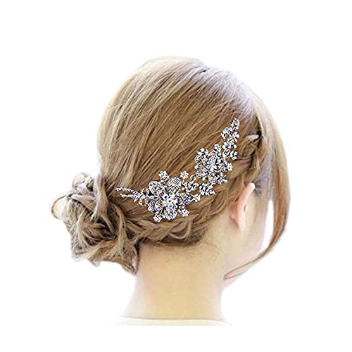 EVER FAITH Austrian Crystal Flower Bow Long Bridal Hair Comb Clear Gold-Tone