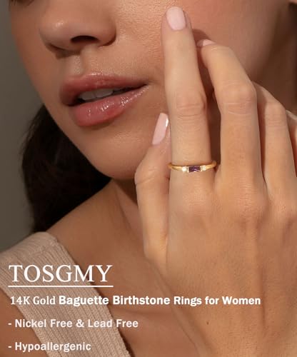 Gold Birthstone Rings for Women Non Tarnish 14K Gold Plated Stackable Dainty Emerald Green Gemstone Cubic Zirconia Wedding Engagement Ring for Her Birthday Gifts for Mom Jewelry Size 6-102