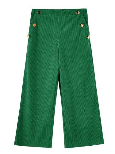 Image of Haloumoning Girls Wide Leg Corduroy Pants Kids Elastic Waist Gold Button Trousers with Pockets 5-14 Years