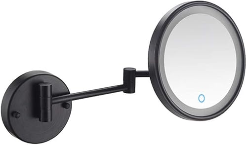 FORTTS Espejo de maquillaje montado en la pared de 8 pulgadas, espejo de maquillaje con luces LED, pantalla táctil, de un solo lado, giratorio de