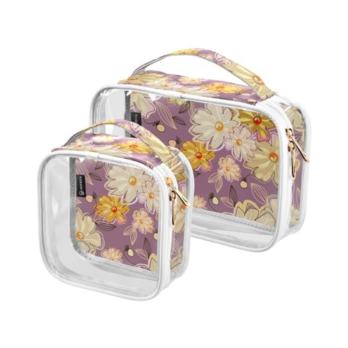 Beauty case con bellissimi fiori borsa impermeabile per trucchi per donne e uomini organizer per cosmetici in PVC trasparente per viaggi doppia cerniera confezione da 2 Come nella foto