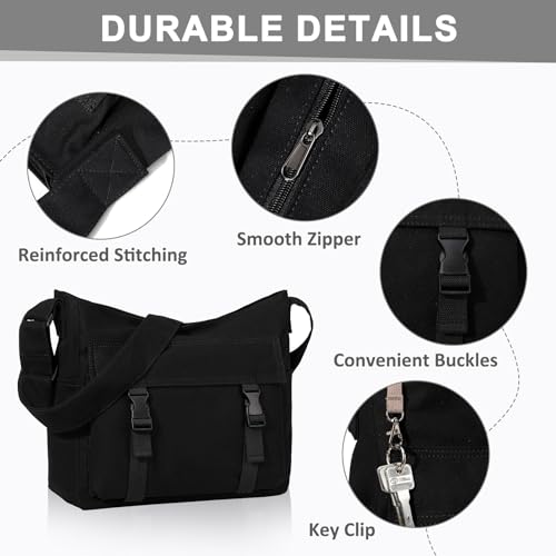 Canvas Messenger Bag,Lightweight Large Casual Crossbody Shoulder Hobo Bag for Women Men Work/Travel/College3