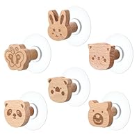 DOPENSPI 6PCS Adhesive Cartoon Animal Wooden Wall Hooks, Cute Non-Perforated Coat Hangers Strong Adhesive Decorative Hooks for Boys and Girls Room Bathroom Kitchen Bedroom Wall Towel Holder